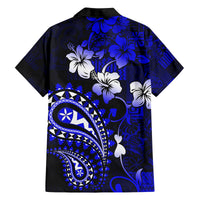 Fiji Masi Paisley With Hibiscus Tapa Family Matching Off Shoulder Maxi Dress and Hawaiian Shirt Navy Blue Version LT01 - Polynesian Pride