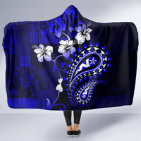 Fiji Masi Paisley With Hibiscus Tapa Hooded Blanket Navy Blue Version LT01 - Polynesian Pride