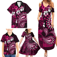 Fiji Masi Paisley With Hibiscus Tapa Family Matching Summer Maxi Dress and Hawaiian Shirt Pink Version LT01 - Polynesian Pride