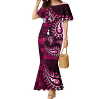 Fiji Masi Paisley With Hibiscus Tapa Mermaid Dress Pink Version LT01 Women Pink - Polynesian Pride
