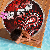 Fiji Masi Paisley Beach Blanket Fijian Hibiscus Tapa Red Version LT01 - Polynesian Pride