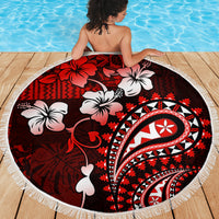 Fiji Masi Paisley Beach Blanket Fijian Hibiscus Tapa Red Version LT01 - Polynesian Pride
