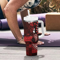 Fiji Masi Paisley Tumbler With Handle Fijian Hibiscus Tapa Red Version