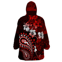Fiji Masi Paisley Wearable Blanket Hoodie Fijian Hibiscus Tapa Red Version LT01 - Polynesian Pride