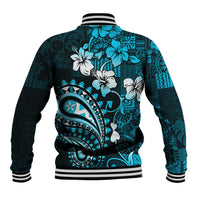 Fiji Masi Paisley Baseball Jacket Fijian Hibiscus Tapa Sky Blue Version LT01 - Polynesian Pride