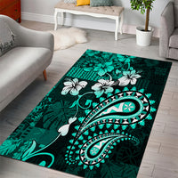 Fiji Masi Paisley Area Rug Fijian Hibiscus Tapa Turquoise Version LT01 - Polynesian Pride