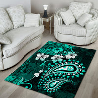 Fiji Masi Paisley Area Rug Fijian Hibiscus Tapa Turquoise Version LT01 - Polynesian Pride