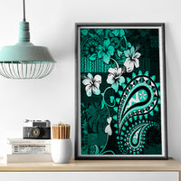 Fiji Masi Paisley Canvas Wall Art Fijian Hibiscus Tapa Turquoise Version LT01 - Polynesian Pride