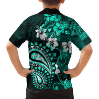 Fiji Masi Paisley Family Matching Off Shoulder Long Sleeve Dress and Hawaiian Shirt Fijian Hibiscus Tapa Turquoise Version LT01 - Polynesian Pride