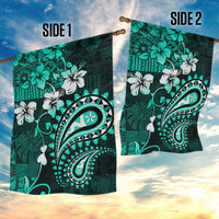 Fiji Masi Paisley Garden Flag Fijian Hibiscus Tapa Turquoise Version LT01 - Polynesian Pride