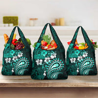 Fiji Masi Paisley Grocery Bag Fijian Hibiscus Tapa Turquoise Version
