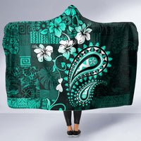 Fiji Masi Paisley Hooded Blanket Fijian Hibiscus Tapa Turquoise Version LT01 - Polynesian Pride