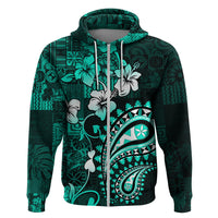 Fiji Masi Paisley Hoodie Fijian Hibiscus Tapa Turquoise Version LT01 Zip Hoodie Turquoise - Polynesian Pride