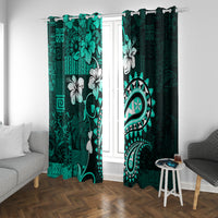 Fiji Masi Paisley Window Curtain Fijian Hibiscus Tapa Turquoise Version LT01 With Grommets Turquoise - Polynesian Pride