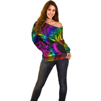 LGBT History Month Off Shoulder Sweater Polynesian Hammerhead Shark LT01 - Polynesian Pride