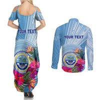 Micronesia Culture Day Couples Matching Summer Maxi Dress and Long Sleeve Button Shirt Tribal Pattern Tropical Style LT01 - Polynesian Pride