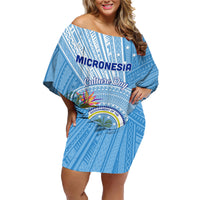 Micronesia Culture Day Family Matching Off Shoulder Short Dress and Hawaiian Shirt Tribal Pattern Tropical Style LT01 Mom's Dress Blue - Polynesian Pride