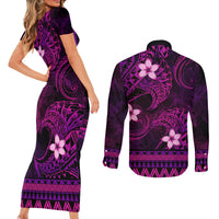 FSM Culture Day Couples Matching Short Sleeve Bodycon Dress and Long Sleeve Button Shirt Tribal Pattern Pink Version LT01 - Polynesian Pride
