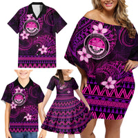 FSM Culture Day Family Matching Off Shoulder Short Dress and Hawaiian Shirt Tribal Pattern Pink Version LT01 - Polynesian Pride