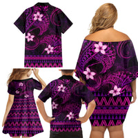 FSM Culture Day Family Matching Off Shoulder Short Dress and Hawaiian Shirt Tribal Pattern Pink Version LT01 - Polynesian Pride