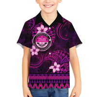 FSM Culture Day Family Matching Off Shoulder Short Dress and Hawaiian Shirt Tribal Pattern Pink Version LT01 Son's Shirt Pink - Polynesian Pride