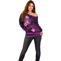 FSM Culture Day Off Shoulder Sweater Tribal Pattern Pink Version LT01 - Polynesian Pride