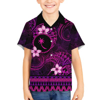 FSM Chuuk State Family Matching Off Shoulder Maxi Dress and Hawaiian Shirt Tribal Pattern Pink Version LT01 Son's Shirt Pink - Polynesian Pride