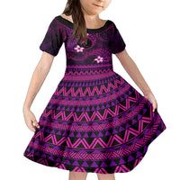 FSM Chuuk State Family Matching Off Shoulder Short Dress and Hawaiian Shirt Tribal Pattern Pink Version LT01 Daughter's Dress Pink - Polynesian Pride