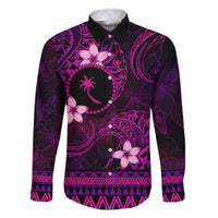 FSM Chuuk State Family Matching Off Shoulder Short Dress and Hawaiian Shirt Tribal Pattern Pink Version LT01 Dad's Shirt - Long Sleeve Pink - Polynesian Pride