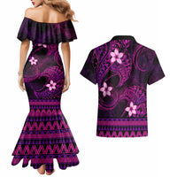 FSM Kosrae State Couples Matching Mermaid Dress and Hawaiian Shirt Tribal Pattern Pink Version LT01 - Polynesian Pride