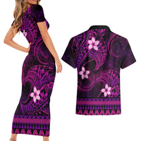 FSM Kosrae State Couples Matching Short Sleeve Bodycon Dress and Hawaiian Shirt Tribal Pattern Pink Version LT01 - Polynesian Pride