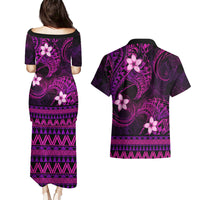FSM Pohnpei State Couples Matching Puletasi and Hawaiian Shirt Tribal Pattern Pink Version LT01 - Polynesian Pride