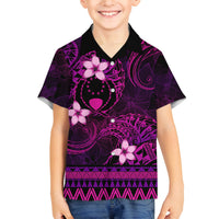 FSM Pohnpei State Family Matching Off Shoulder Long Sleeve Dress and Hawaiian Shirt Tribal Pattern Pink Version LT01 Son's Shirt Pink - Polynesian Pride