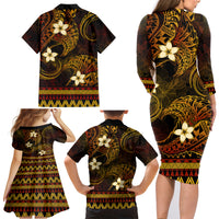 FSM Culture Day Family Matching Long Sleeve Bodycon Dress and Hawaiian Shirt Tribal Pattern Gold Version LT01 - Polynesian Pride