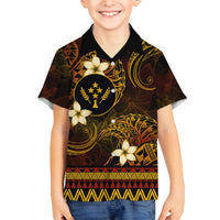 FSM Kosrae State Family Matching Long Sleeve Bodycon Dress and Hawaiian Shirt Tribal Pattern Gold Version LT01 Son's Shirt Gold - Polynesian Pride