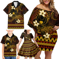 FSM Pohnpei State Family Matching Off Shoulder Short Dress and Hawaiian Shirt Tribal Pattern Gold Version LT01 - Polynesian Pride