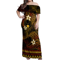 FSM Pohnpei State Off Shoulder Maxi Dress Tribal Pattern Gold Version LT01 Women Gold - Polynesian Pride