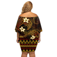 FSM Yap State Off Shoulder Short Dress Tribal Pattern Gold Version LT01 - Polynesian Pride