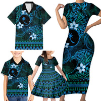 FSM Chuuk State Family Matching Short Sleeve Bodycon Dress and Hawaiian Shirt Tribal Pattern Ocean Version LT01 - Polynesian Pride