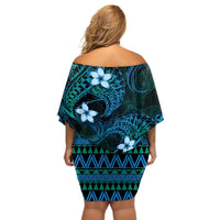 FSM Chuuk State Off Shoulder Short Dress Tribal Pattern Ocean Version LT01 - Polynesian Pride