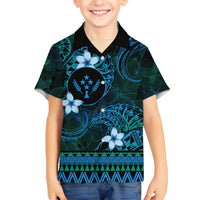 FSM Kosrae State Family Matching Off Shoulder Maxi Dress and Hawaiian Shirt Tribal Pattern Ocean Version LT01 Son's Shirt Blue - Polynesian Pride
