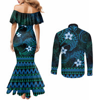 FSM Pohnpei State Couples Matching Mermaid Dress and Long Sleeve Button Shirt Tribal Pattern Ocean Version LT01 - Polynesian Pride