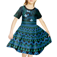 FSM Pohnpei State Kid Short Sleeve Dress Tribal Pattern Ocean Version LT01 - Polynesian Pride