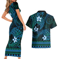 FSM Yap State Couples Matching Short Sleeve Bodycon Dress and Hawaiian Shirt Tribal Pattern Ocean Version LT01 - Polynesian Pride