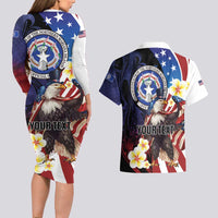 Personalized Northern Mariana Islands 4th of July Couples Matching Long Sleeve Bodycon Dress and Hawaiian Shirt Plumeria USA Eagle LT01 - Polynesian Pride