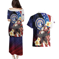 Personalized Northern Mariana Islands 4th of July Couples Matching Puletasi and Hawaiian Shirt Plumeria USA Eagle