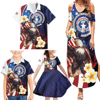 Personalized Northern Mariana Islands 4th of July Family Matching Summer Maxi Dress and Hawaiian Shirt Plumeria USA Eagle