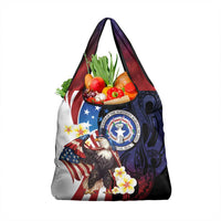 Northern Mariana Islands 4th of July Grocery Bag Plumeria USA Eagle