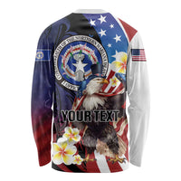 Personalized Northern Mariana Islands 4th of July Long Sleeve Shirt Plumeria USA Eagle