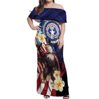 Personalized Northern Mariana Islands 4th of July Off Shoulder Maxi Dress Plumeria USA Eagle
